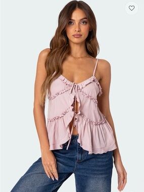 Edikted Dusty Pink Ruffle Tie-Front Camisole